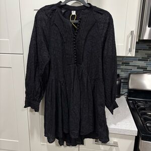 NWT Roiii black long sleeve eyelet dress